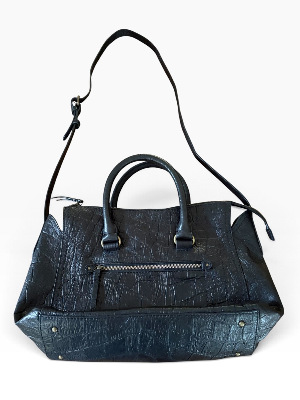 American Leather Co Black Croc Embossed Satchel Shoulder Bag